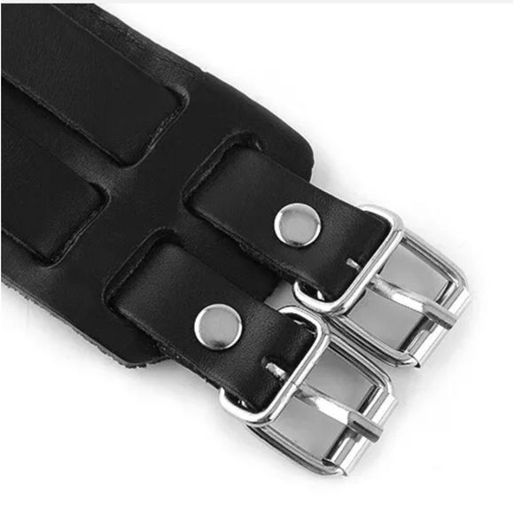 Men's Wide Leather Belt Strap Buckle Adjustable Cuff Bangle Wristband Bracelet - Picture 3 of 5